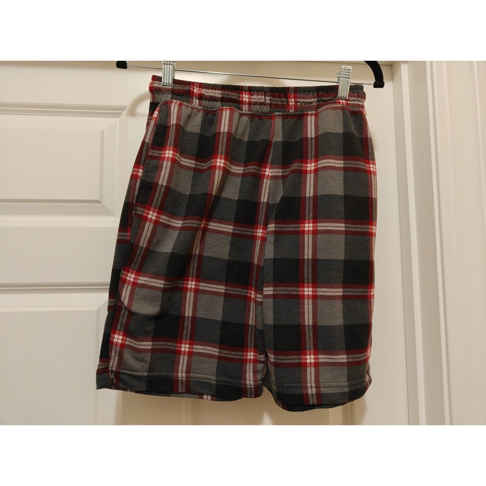Cuddl Duds Womens Plaid Pajama Shorts Grey Black Red Elastic Waist Size S